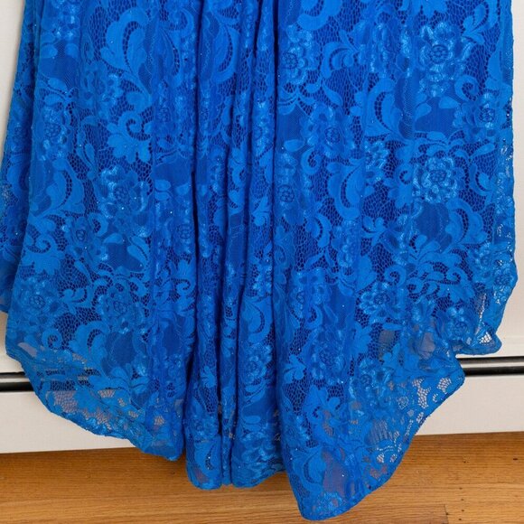 La Femme Prom Maxi Dress 28355 Mermaid Lace Rhinestone Blue - Picture 11 of 15